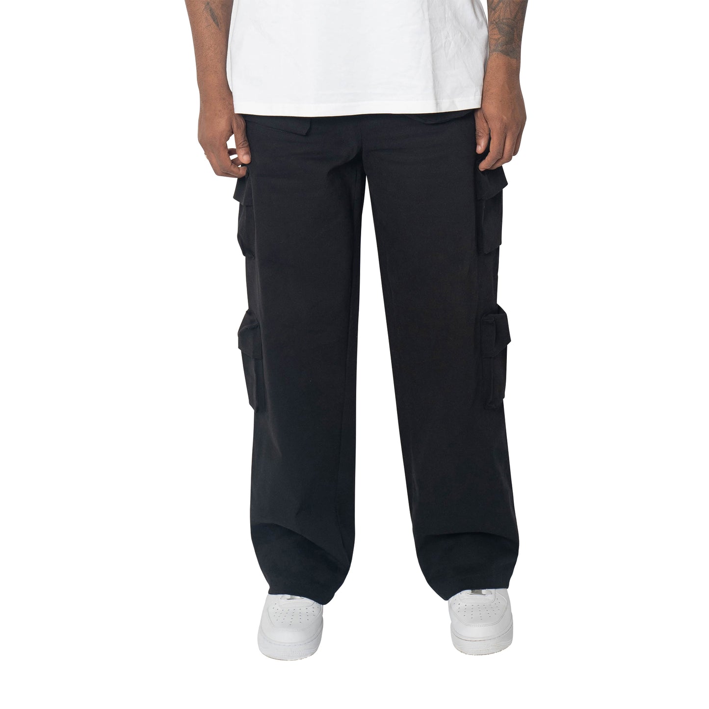 Black Wide Leg 3D Utility Cargos